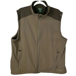 LL Bean Khaki Nylon Blend Fleece Lined Vest Full Zip Pockets Mens Size XL‎